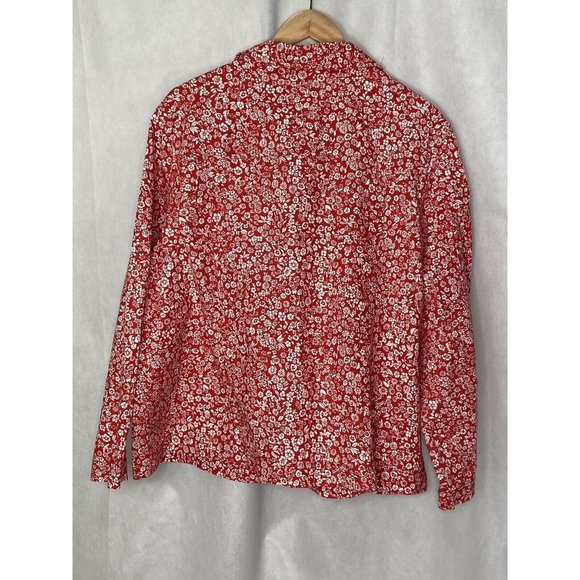 Onque Woman Button Down Jacket Red White Floral Pattern Top Size 2x - Picture 2 of 9